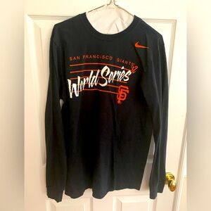 Nike SF Giants Baseball T-Shirt: Black, Orange Logo, Crewneck, Long Sleeves, M